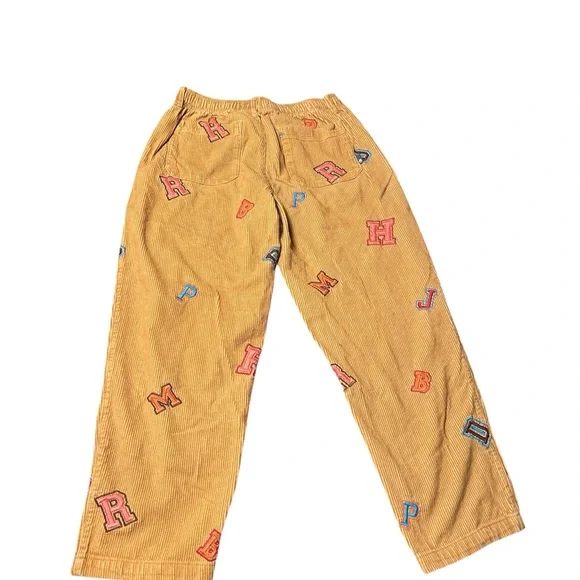 Urban Outfitters Mustard Corduroy Mens  Pants with Embroidered Letters Size L - Picture 5 of 6